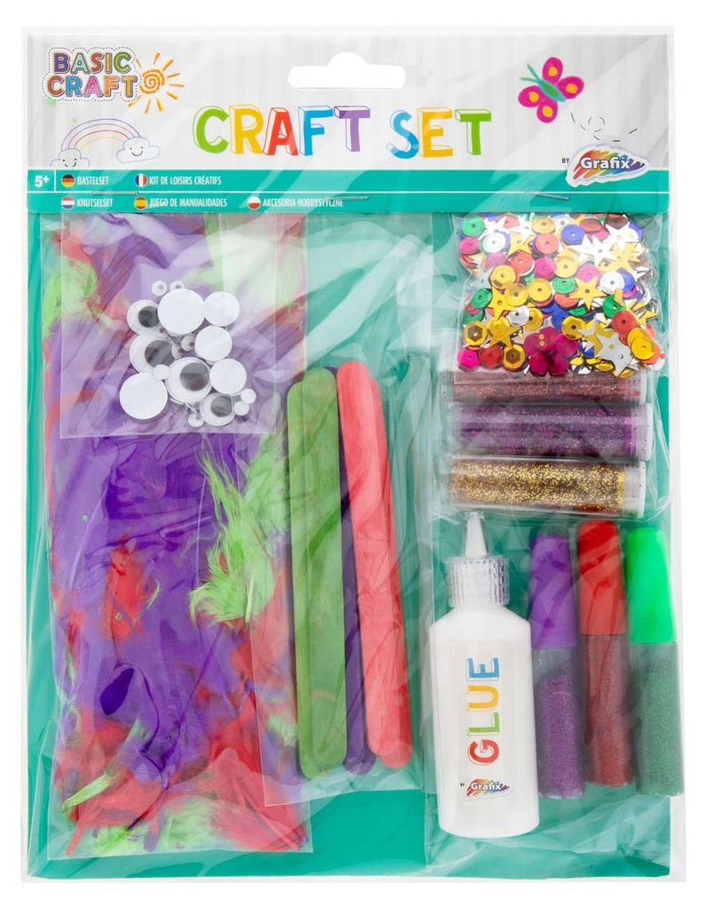 Bastelset Bunt mit 3 Tuben Glitzer und 3 Tuben Glitzerkleber für Kinder 5-10 Jahre