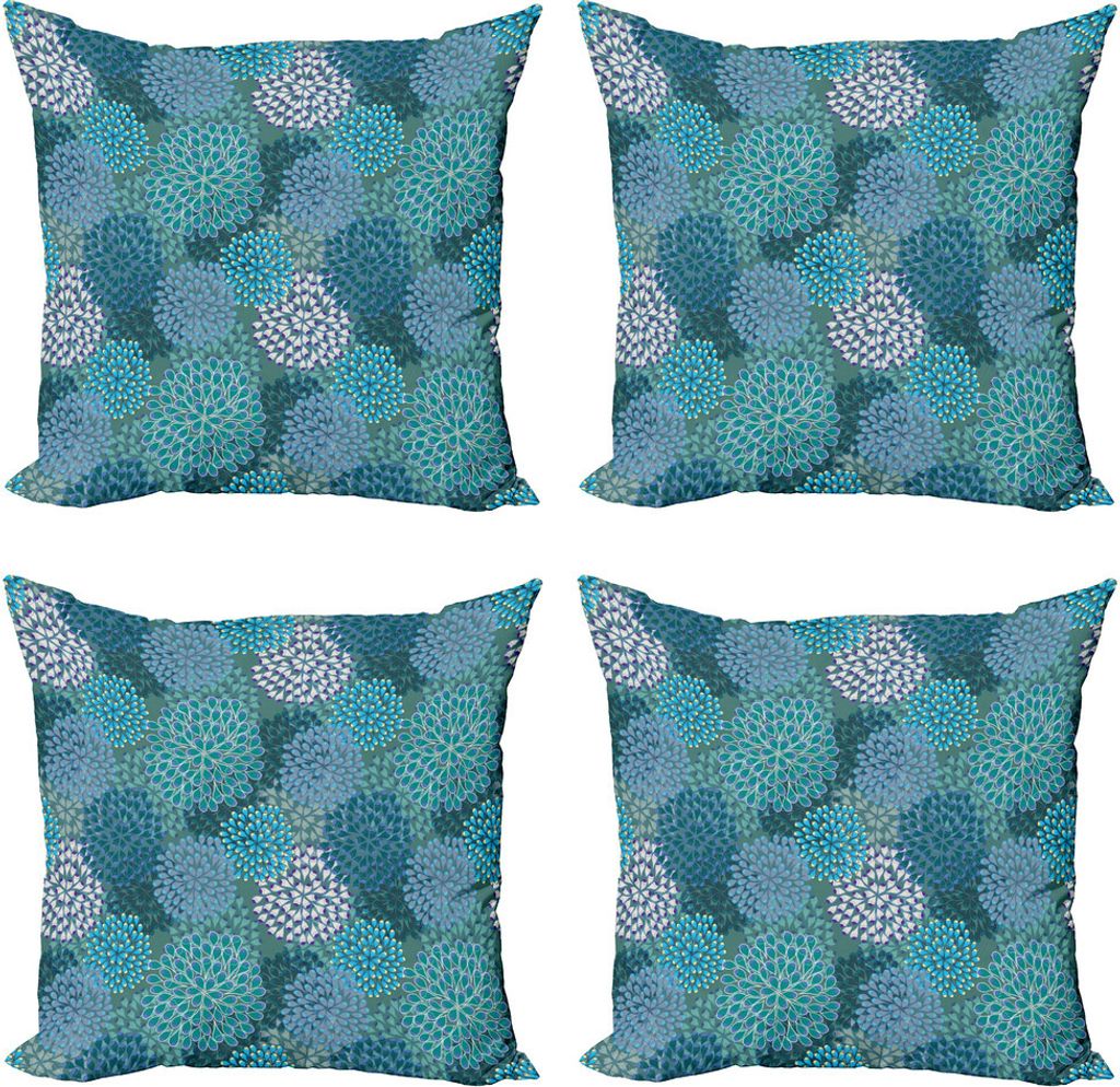 ABAKUHAUS Blumen Kissenbezug Set (4 Stück), Nelke Blütenblätter Vibrant, Moderner Doppelseitiger Digitaldruck, 40 cm x 40 cm, Petrol Blau Teal