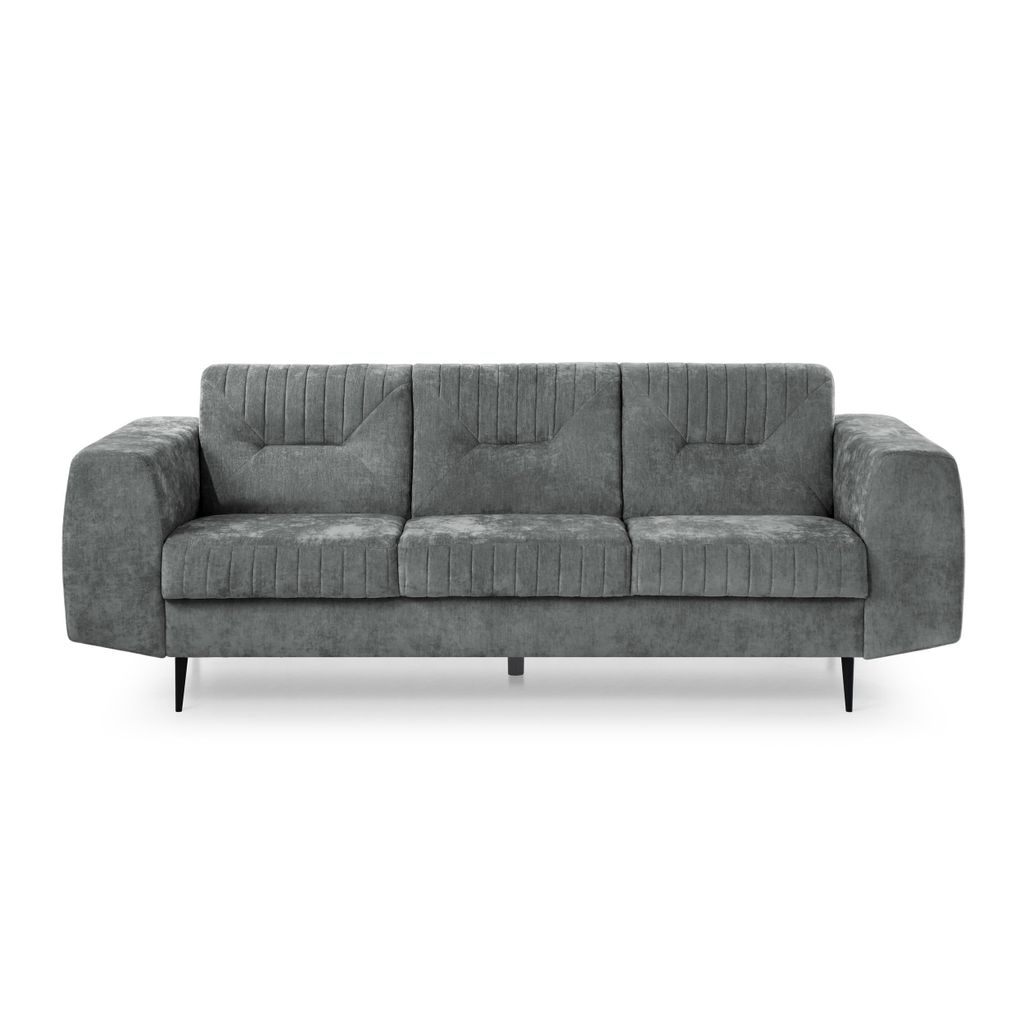 VENEZIA 3-Sitzer Sofa Velvetstoff Dunkelgrau – Metallbeine schwarz
