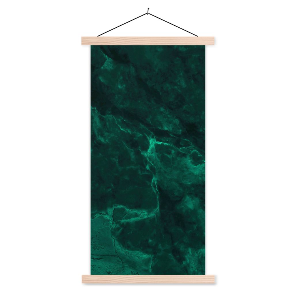 MuchoWow Textilposter Marmor - Limone - Grün - Strukturiert - Marmoroptik 60x120 cm mit holzfarbenen Rahmen - Holz