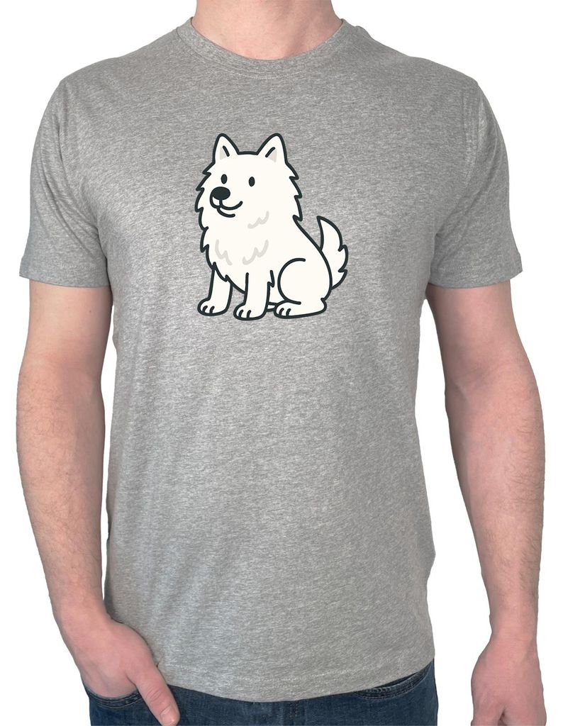 Huuraa Herren T-Shirt American Eskimo Dog Comic Eskie L Sport Grey Bio Baumwolle Fairtrade Herrenshirt Geschenkidee
