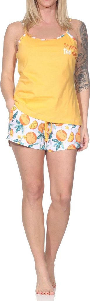 Normann Damen Schlafanzug Shorty Pyjama in frischer Optik und mit Spaghetti-Träger Top ; orange , 44