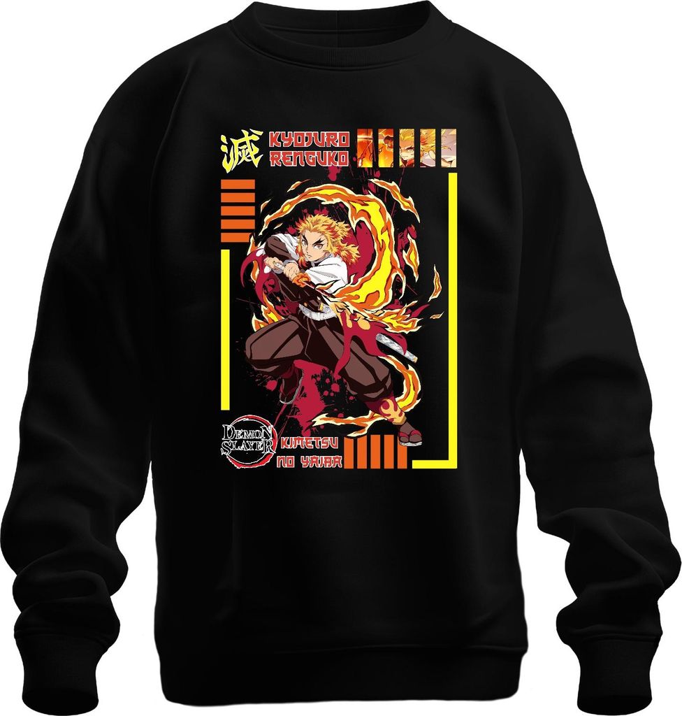 Kyojuro Rengoku Demon Slayer Kimetsu no Yaiba Flamme Hashira Uni Sweatshirt Pullover, Schwarz, 3XL