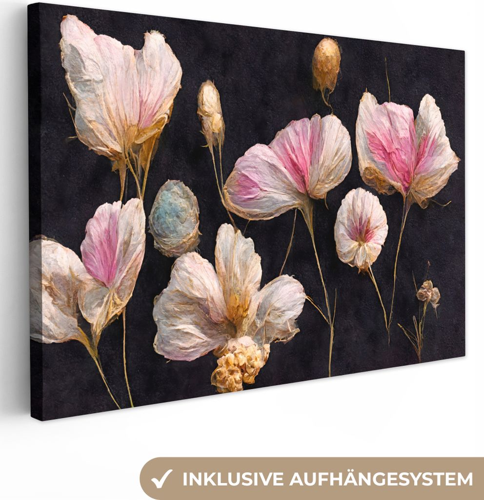 OneMillionCanvasses - Leinwandbilder - 150x100 cm, Blumen - Pflanzen - Rosa - Schwarz, Wandbilder Kunstdruck Wanddekoration - Foto auf Leinwand -...