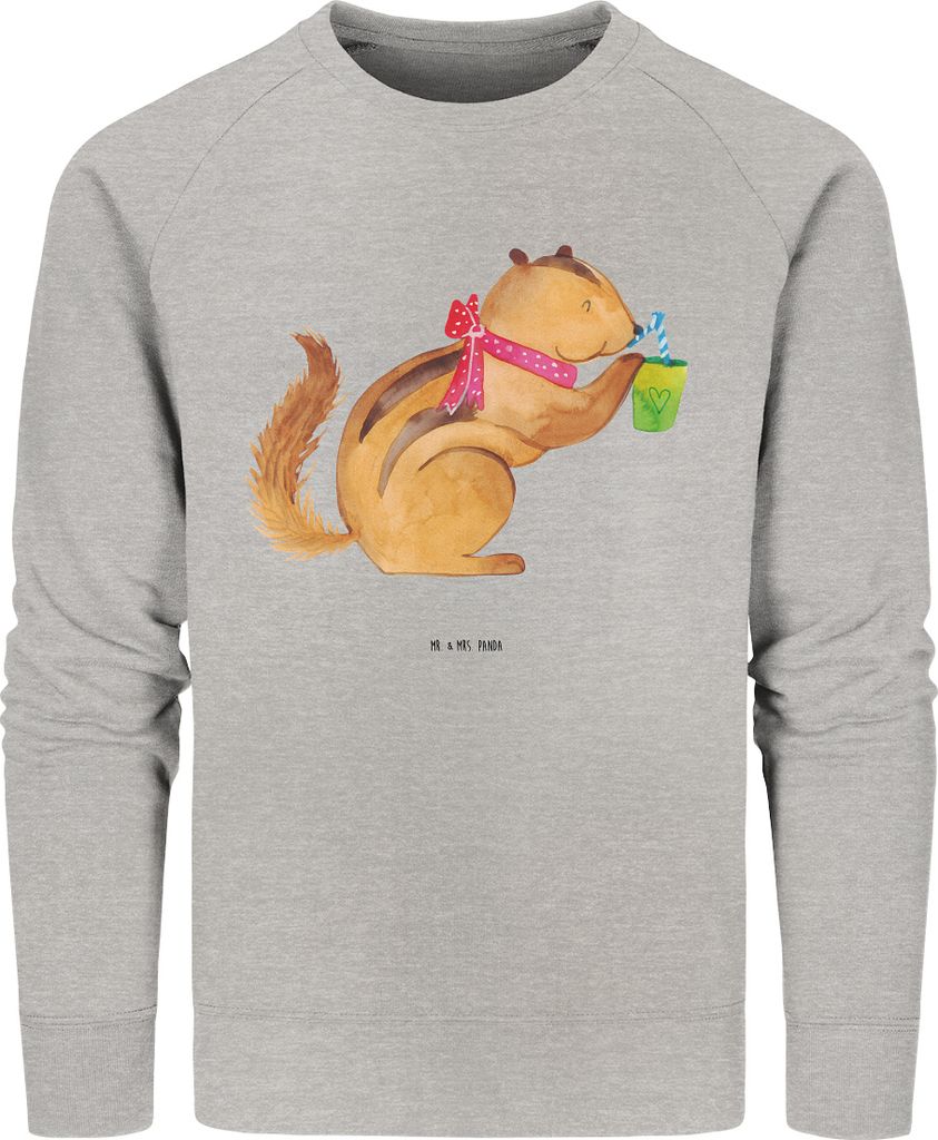 Mr. & Mrs. Panda Nachhaltiger Pullover Eichhörnchen Smoothie Größe M - Heather Grey - Geschenk, Baumwoll Sweatshirt, Diät, Abnehmen, Pulli, Gre...