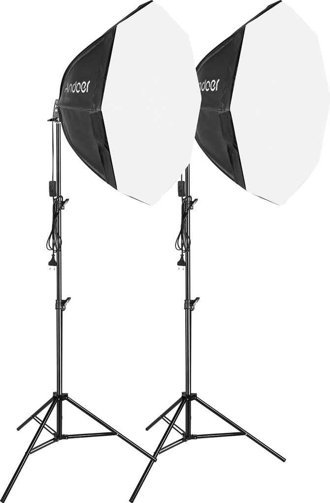 Andoer Studio-Fotografie-Softbox-Set mit 70 cm/28 Zoll Octagon-Fotografie-Softbox * 2 + 2,1 m Metall-Stativstaender * 2 fuer Live-Streaming von Por...