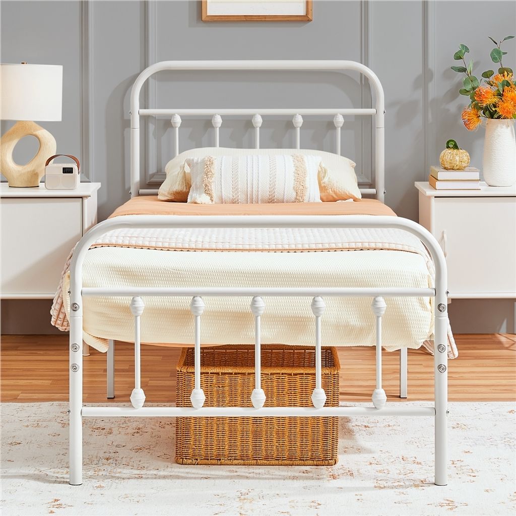 Yaheetech Bettrahmen Metallbett Bettgestell aus Metall mit Lattenrost, Modern Gästebett Jugendbett, 90 x 200 cm Weiß