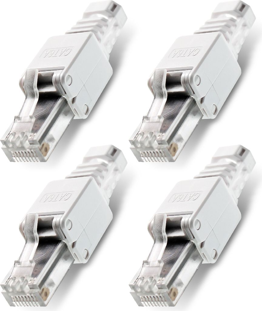 4x Netzwerkstecker CAT6A RJ45 Werkzeuglose Montage CAT7 CAT6 CAT5 Netzwerk Kabel