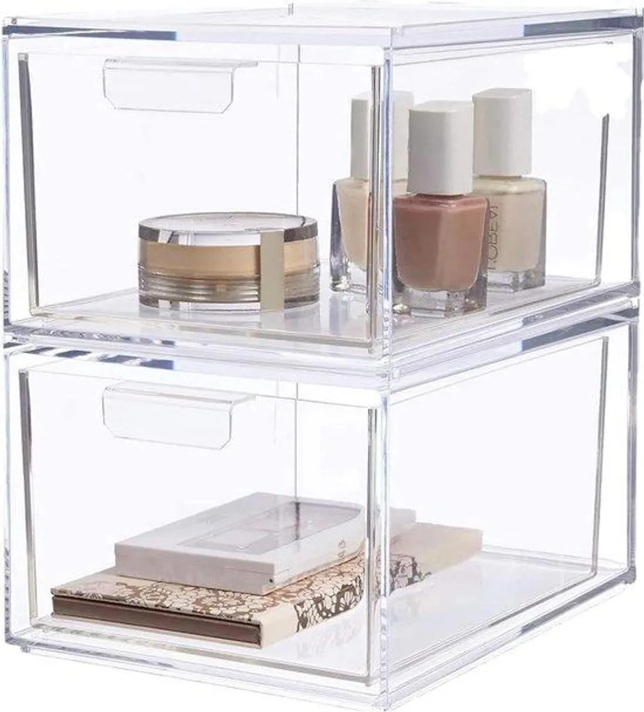 Rangement vertical pour maquillage et pinceaux - 2 Boîtes 45 cm transparentes