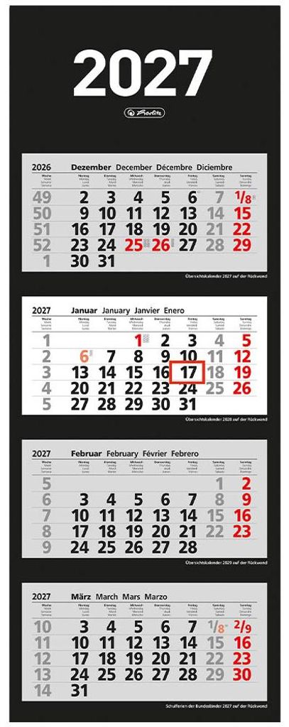 herlitz 4-Monats-Wandkalender 2026 Produktbild 