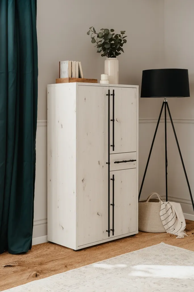 Armoire de salon Almo Chêne Blanc - Solution de rangement vertical 140cm - 3