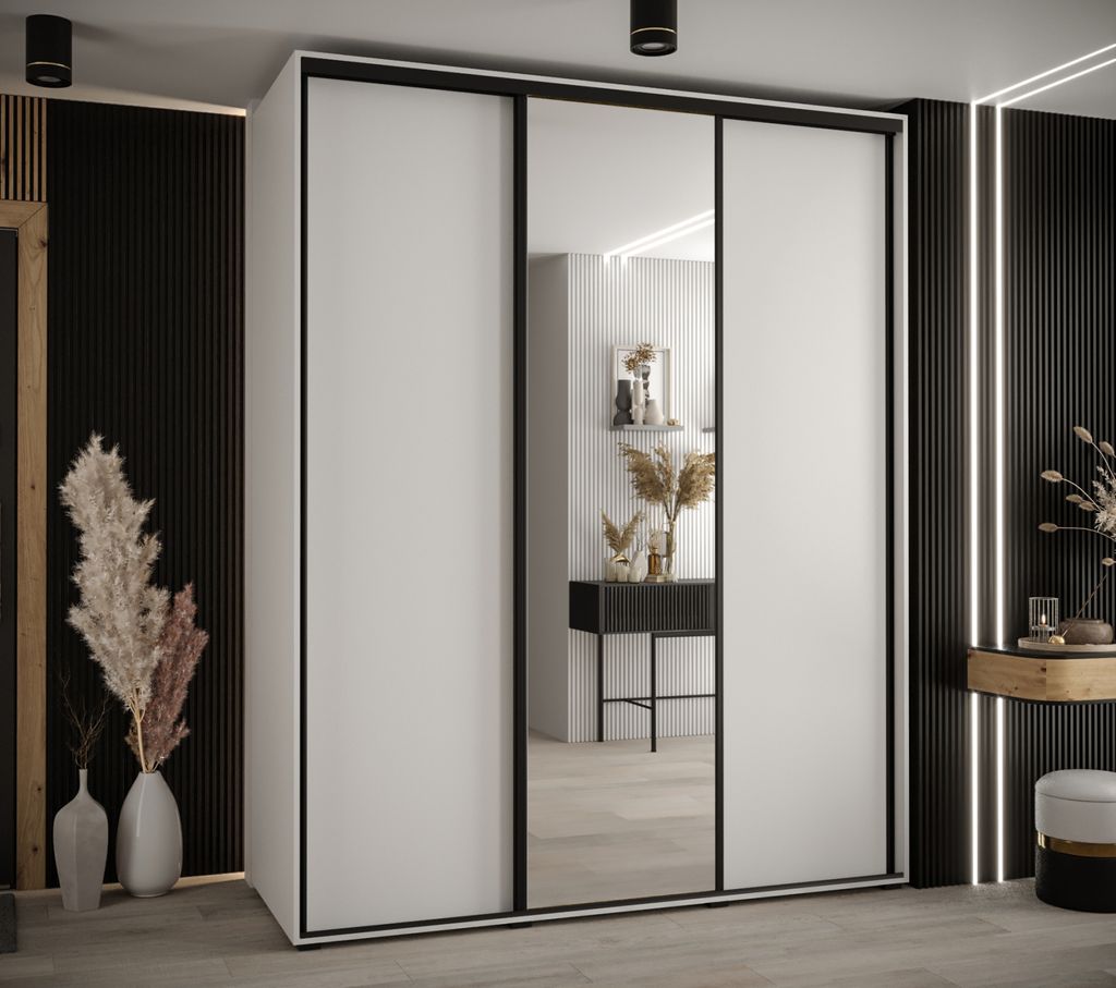 Kleiderschrank YVONA 3 - 200/60 cm, weiß/schwarz
