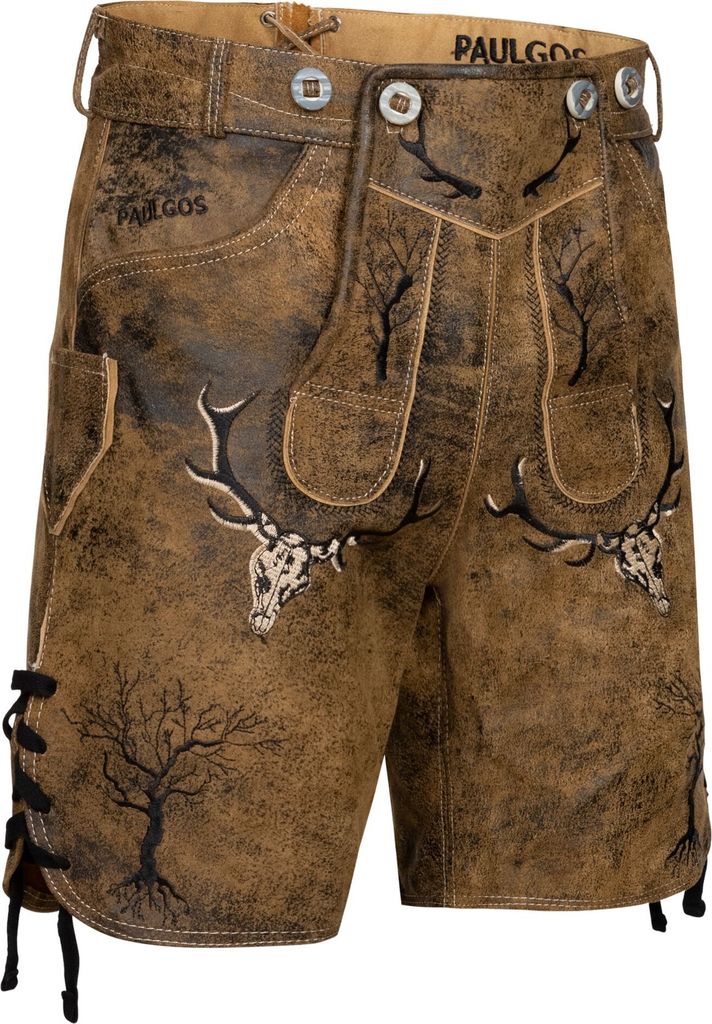 PAULGOS Herren Trachten Lederhose Kurz - HK6 ANTIK - Echtes Produktbild 