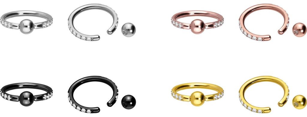 Intim-Piercing, Septum Piercing Titan Klemmkugelring EINGEFASSTE KRISTALLE Schwarz Innendurchmesser: 10 mm
