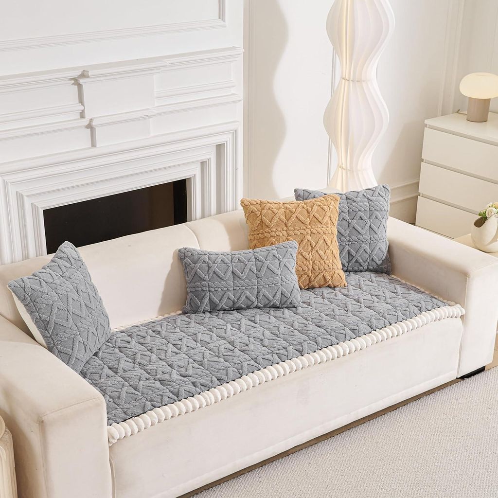Housse de canapé duveteuse lavish antidérapante pour animaux, gris clair & blanc, 180x70 cm