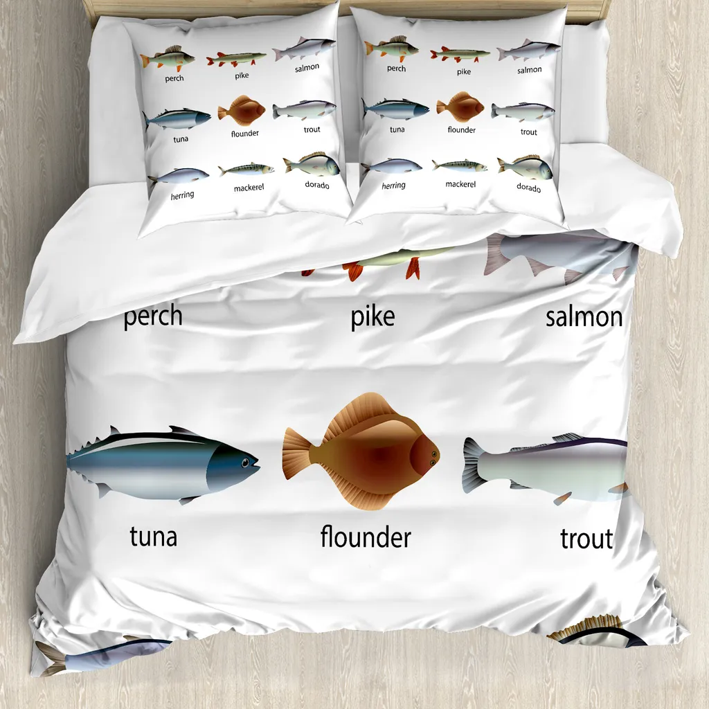 ABAKUHAUS Copripiumino con motivo a pesci, composizione con animali acquatici, antiacaro, adatto a chi soffre di allergie, con federe, 155 cm x 220 cm - 80 x 80 cm, multicolore