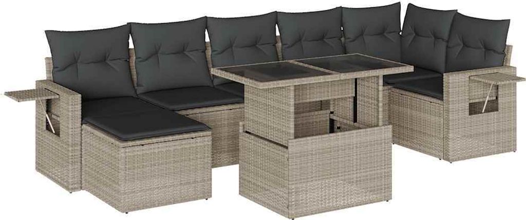 vidaXL 8-tlg. Garten-Sofagarnitur mit Kissen Hellgrau Poly Rattan