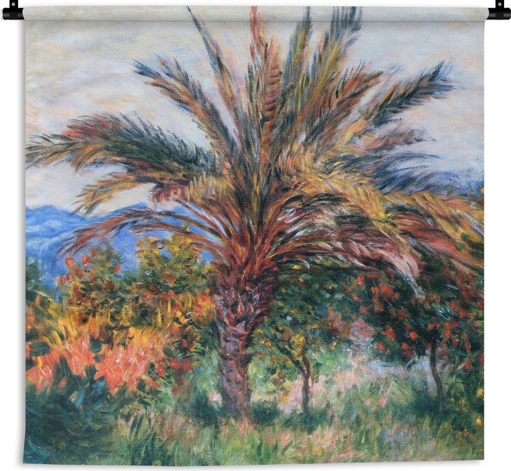 MuchoWow Wandteppich Wandbehang Palme in Bordighera - Claude Monet 150x150 cm Tapisserie Dekoration Wandtuch - Wohnaccessoires - Modernes