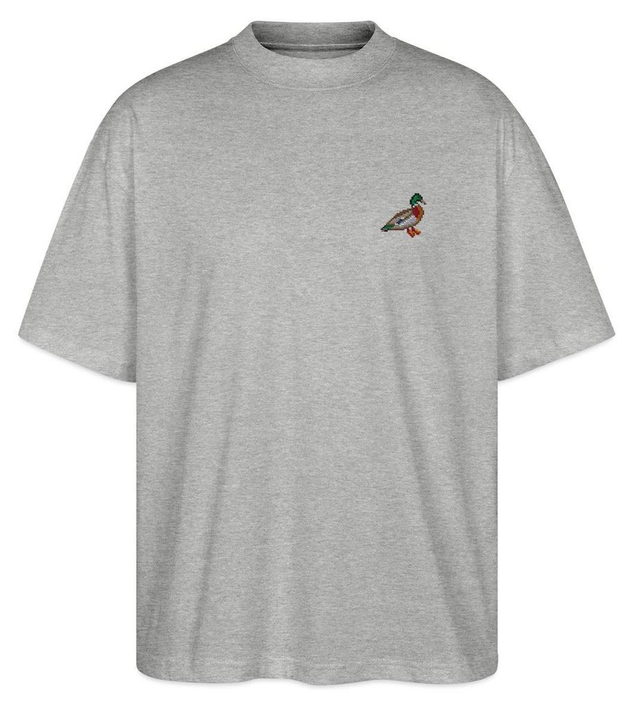 Spreadshirt Gestickte Pixel Ente Oversize Uni T-Shirt, 3XL, Grau meliert
