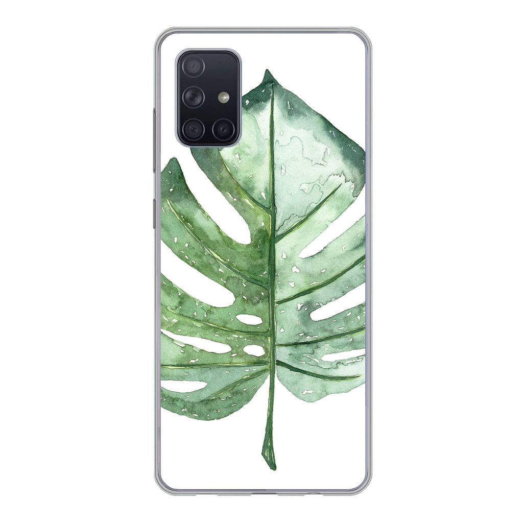 MuchoWow Handyhülle Schutzhülle Hülle für Samsung Galaxy A51 Aquarell - Monstera - Blatt Silikon Softcase Handy Hülle - Schutzabdeckung
