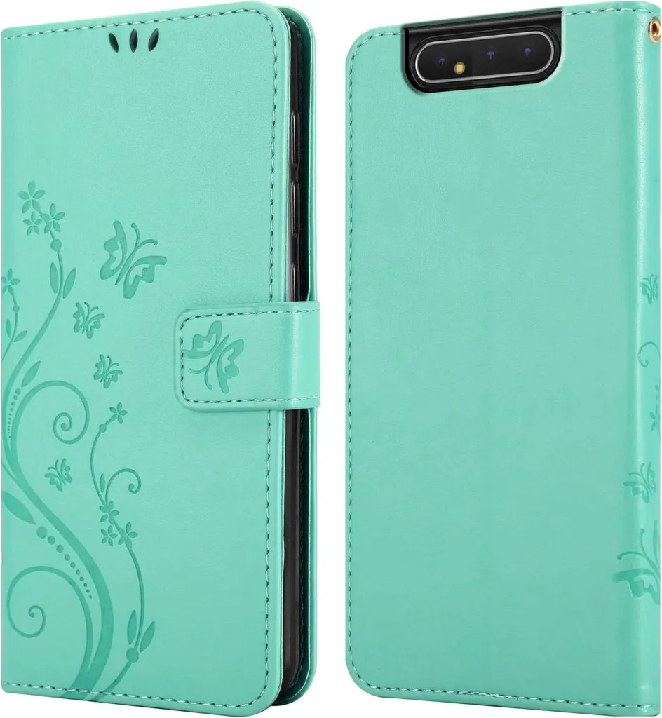 Cadorabo cover per Samsung Galaxy A80 / A90 4G in FLORAL TURQUOISE cover protettiva in design floreale con chiusura magnetica, funzione stand e slot per carte di credito flip case flower cover cover cover cellulare flap cover book case - 7