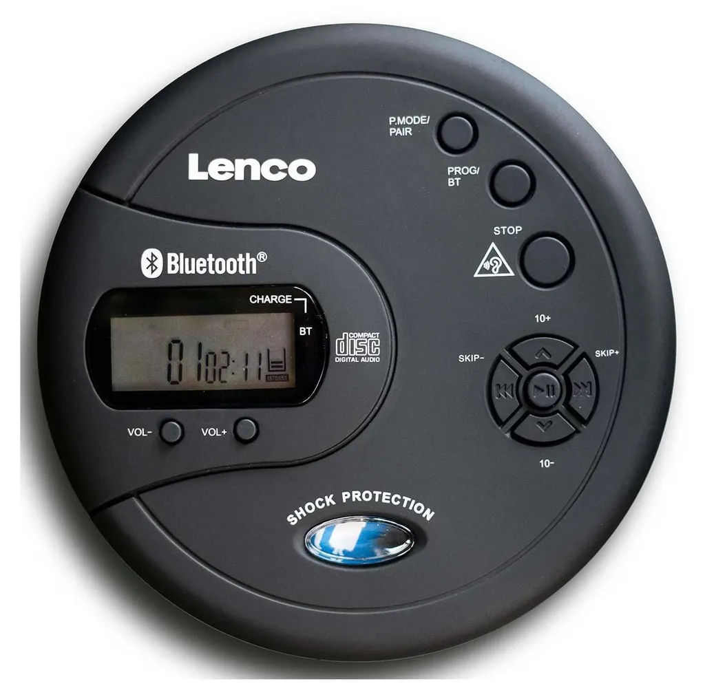 Lenco CD-300BK Lecteur CD MP3 Portable Bluetooth Noir avec Anti-Choc