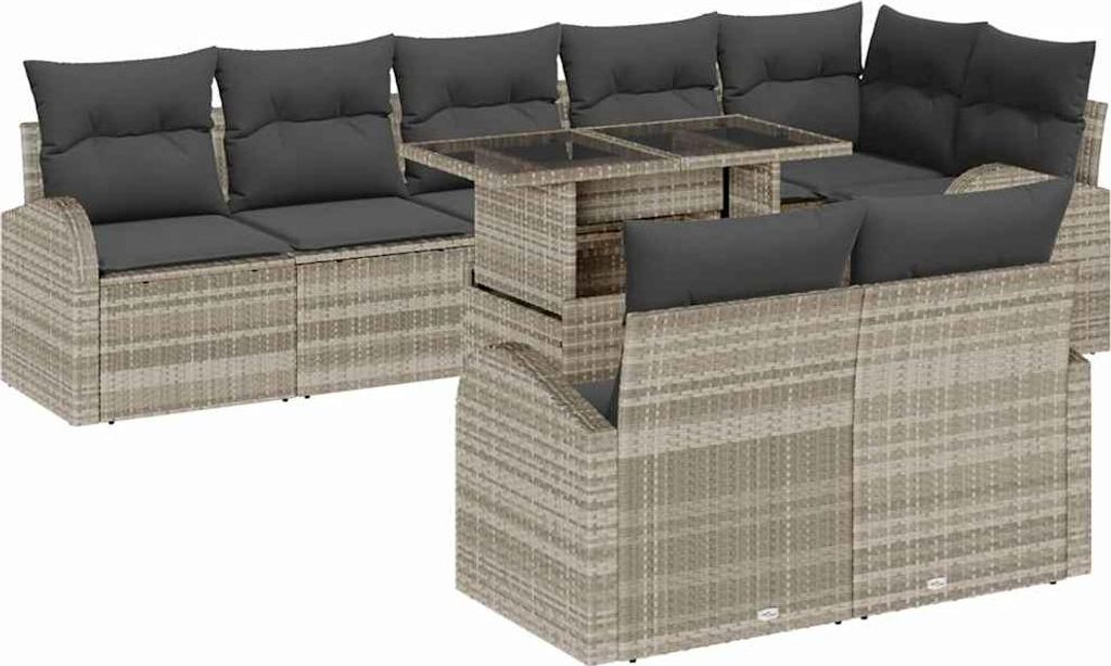 "SALE 2026" Garten-Sofa-Set - elegantes Design - Sitzgruppe mit Sofa, Tisch - mit Speicher 9 pcs Hellgrau Poly Rattan - Terassenmöbel DEMöbel682546