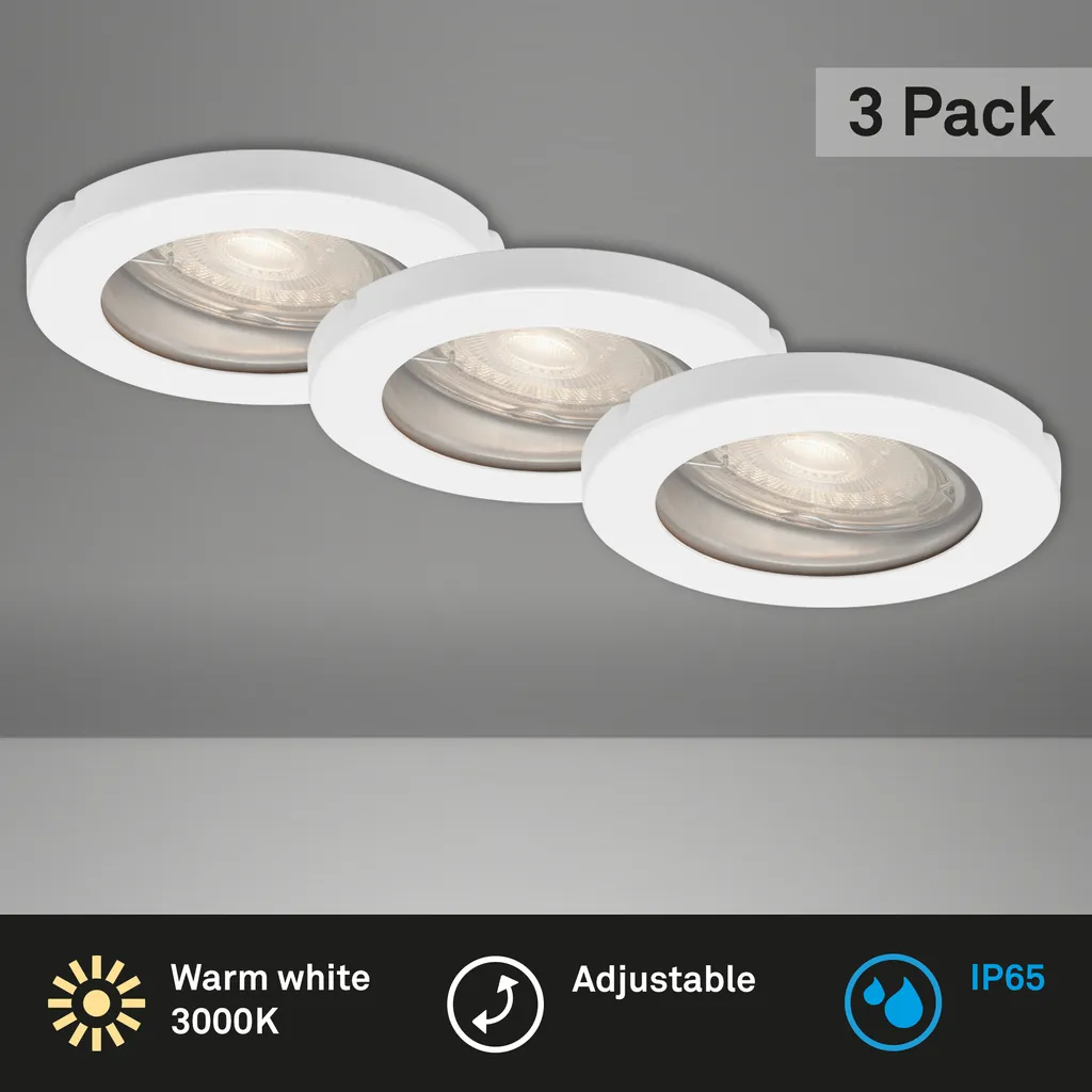Spot encastré LED Briloner IP65 GU10 5W 400lm 3000K Blanc pour Plafond