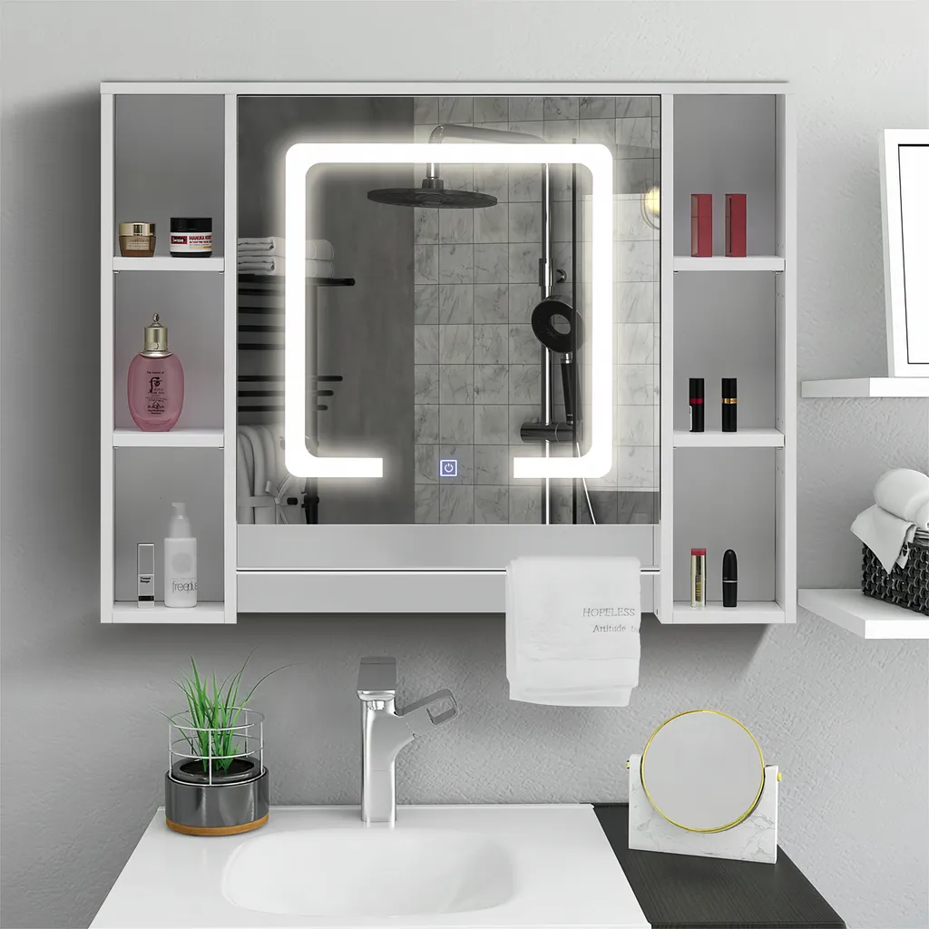 Rangement mural salle de bain éclairé pour gagner de la place 45cm