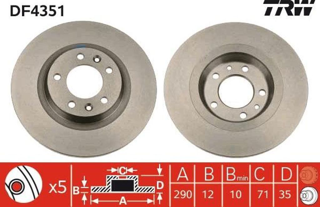 TRW DF4351 Bremsscheibe OE 4249C1 kompatibel mit C5, 407, 508, 607, RCZ