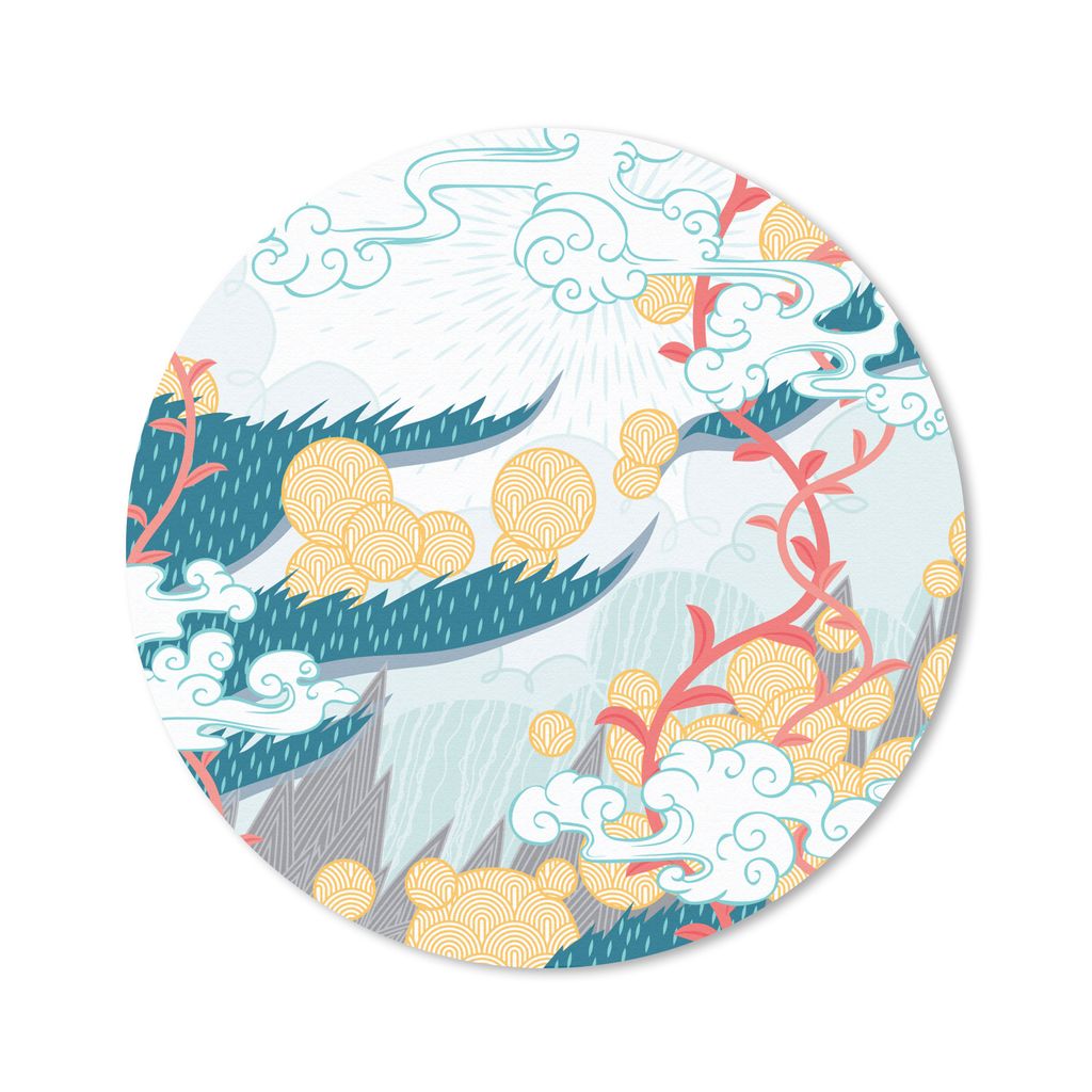 MuchoWow Mauspad Mousepad Abstraktes Muster Japanische Landschaft 40x40 cm - Mousepads - Maus Mat - Pad - Mausunterlage - Schreibtisch Accessoires