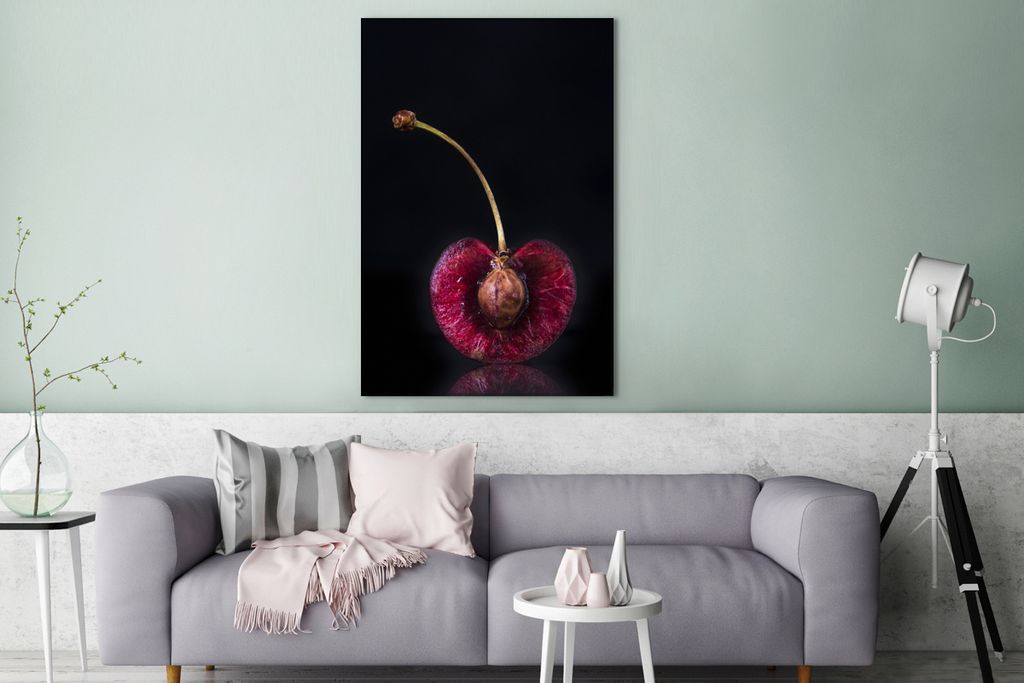 OneMillionCanvasses - Leinwandbilder - 90x140 cm, Kirsche - Querschnitt - Schwarz, Wandbilder Kunstdruck Wanddekoration - Foto auf Leinwand - Gem...