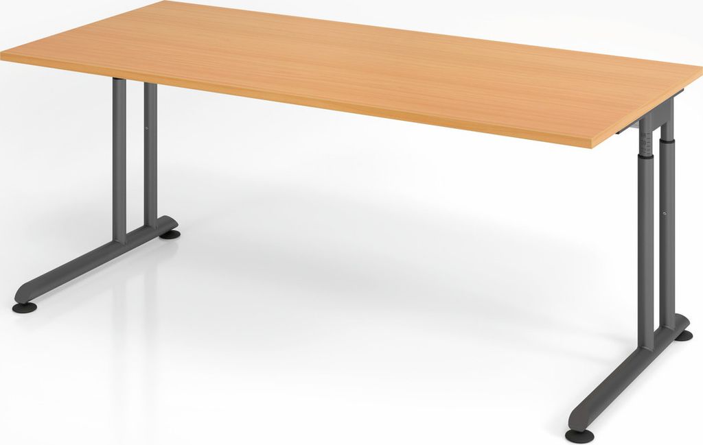 Schreibtisch Nilo | Buche | Graues Gestell | BxT 180x80cm | Arbeitshöhe 68-82cm | höhenjustierbar, 1cm Raster | C-Fuß-Gestell | Rechteckform