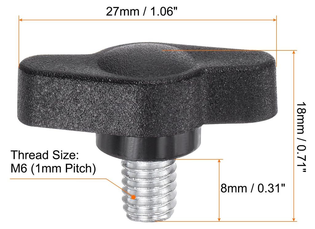 20 Stš¹ck R?ndelschrauben mit T Flš¹gelkn?pfe M6 x 8mm Kunststoff T-Kopf Gewindebolzen Klemmschraube Flš¹gelschraube Haltegriffe 27mm Klemmkn...
