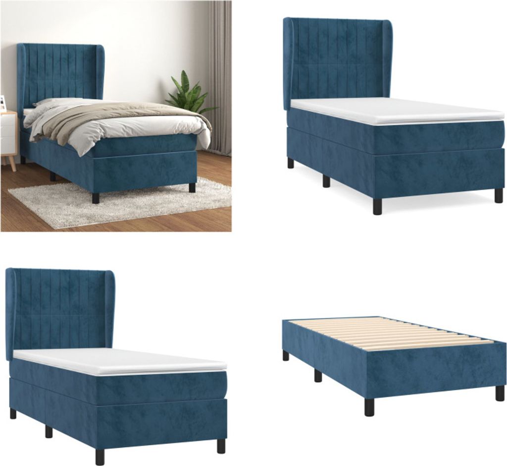 vidaXL Boxspringbett mit Matratze Dunkelblau 80x200 cm Samt - Boxspringbett - Boxspringbetten - Bett - Schlafzimmermöbel