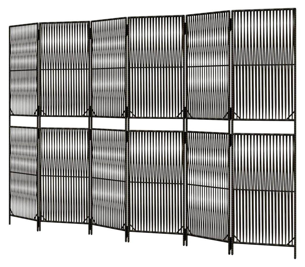 6-teiliges Paravent, Raumteiler mit Linien-Webdesign, Falttrennwand für Innen und Außen, grauer Poly Rattan