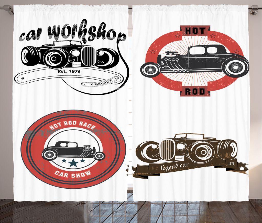 ABAKUHAUS Jahrgang Rustikaler Gardine, Retro Cars Pop-Art, Schlafzimmer Kräuselband Vorhang mit Schlaufen und Haken, 280 x 175 cm, Mehrfarbig