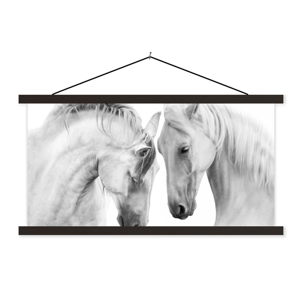 MuchoWow Textilposter Pferd - Tiere - Porträt - Weiß 60x30 cm mit schwarzem Rahmen - Textilien