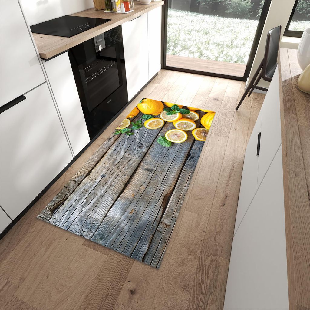 Küchenteppich 90x180cm rutschfest & abwischbar PVC Läufer - Lemon Fresh
