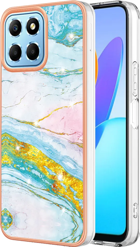 Custodia Protettiva Honor X8 5G TPU Antiurto - Design Marmo Turchese