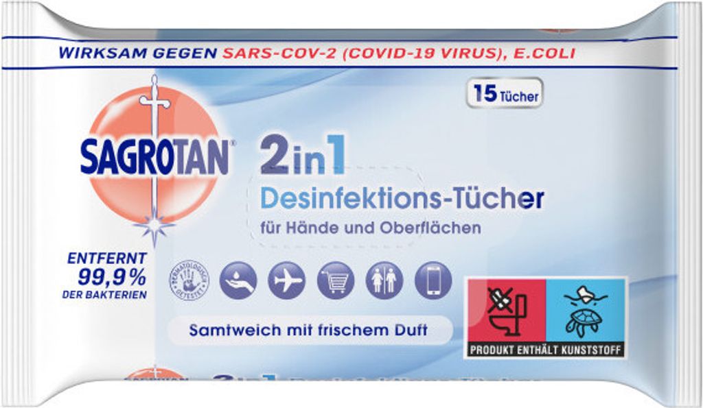 Sagrotan 2in1-Desinfektionstücher 15 Stück Produktbild 