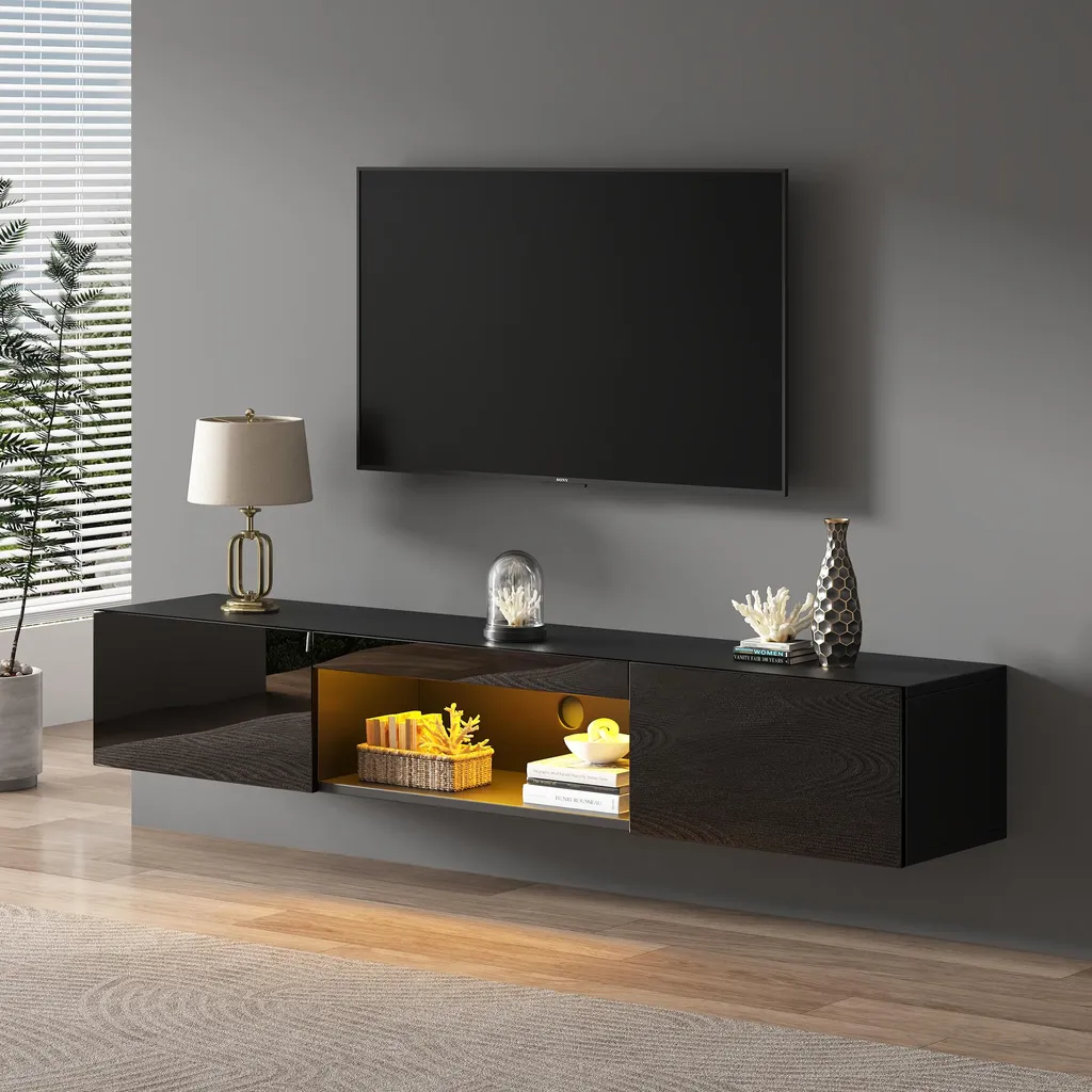 Merax Mobile TV a Muro Nero: LED e 2 Ante per TV 70" Robusto