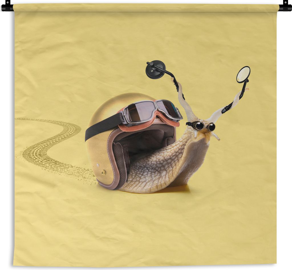MuchoWow Wandteppich Wandbehang Schnecke - Tiere - Helm - Gelb - Spiegel 60x60 cm Tapisserie Dekoration Wandtuch - Dekorationen - Wand Decke