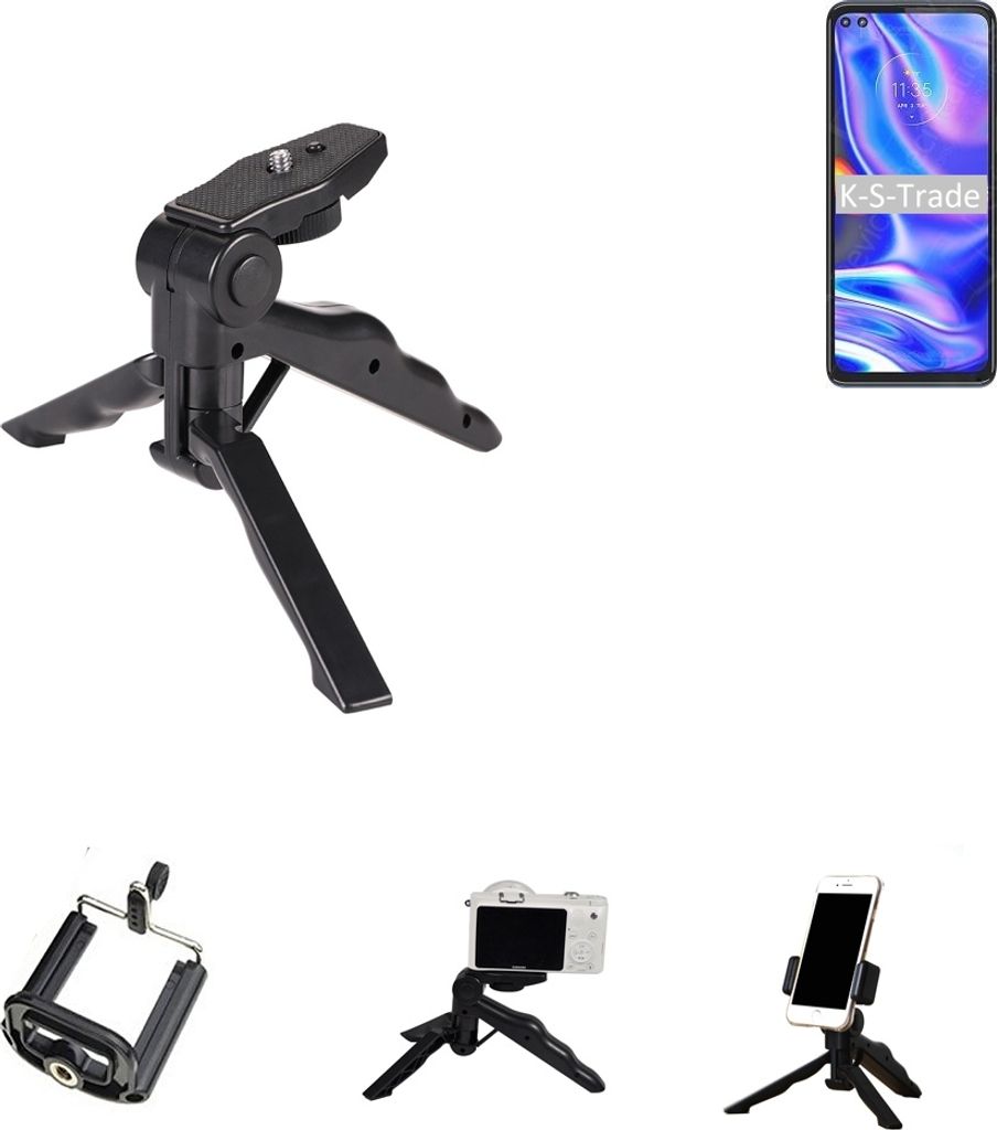 K-S-Trade Stativ Tisch-Ständer Dreibein Handy-Stativ Ständer kompatibel mit Motorola Moto One 5G Mini-Stativ Smartphone Tripod Handy-Stativ aus