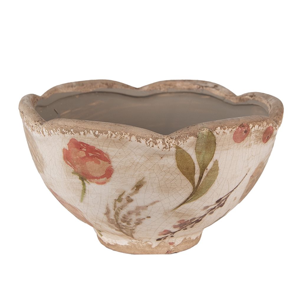 Clayre & Eef Pot de fleurs Ø 16x9 cm Beige Rose Céramique Image du produit 