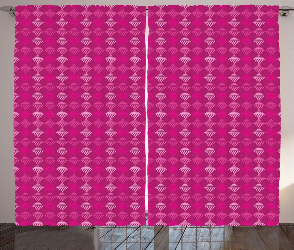 Grand Rideau Rose Magenta 280x225 cm, Motif Géométrique avec Crochet