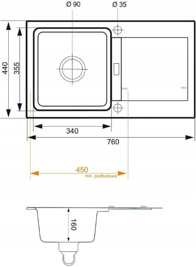 Lavello QLS 76x44 Runner Grey 11198 | Lavello Cucina con Sgocciolatoio - 3