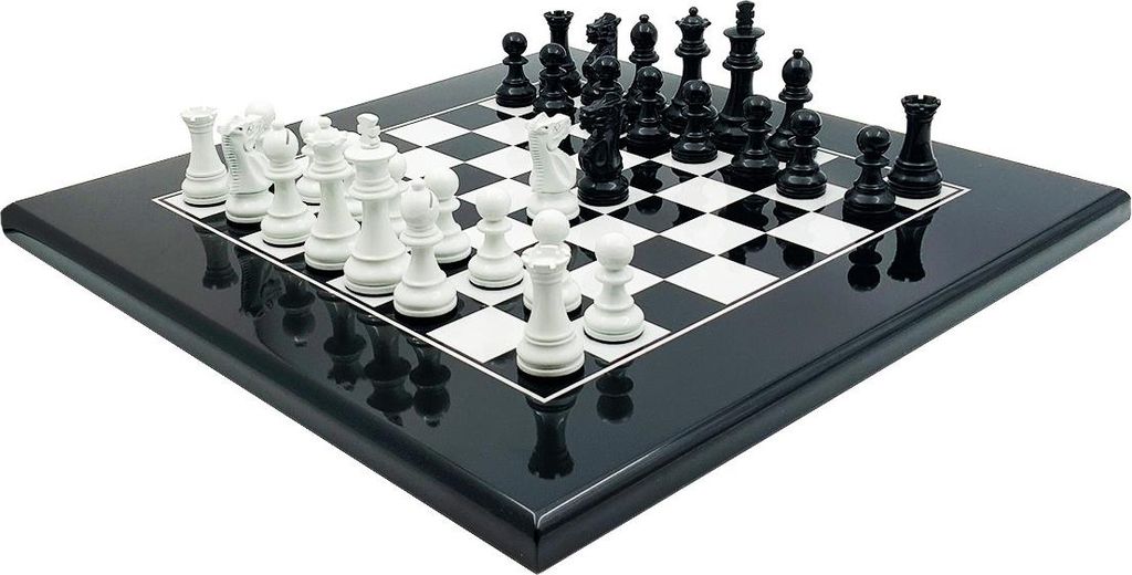 Italienische Schachfiguren Weiss/Schwarz Holz + Schachbrett Schwarz/Weiss Holz 40