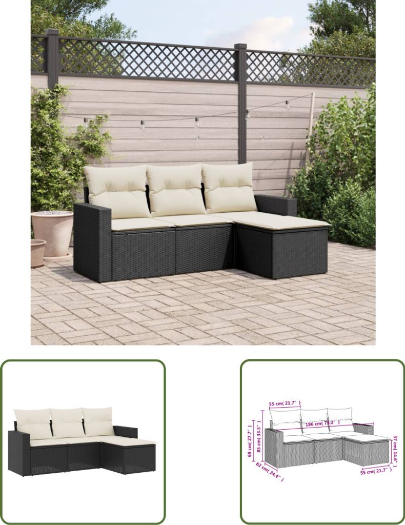 The Living Store 4-tlg. Garten-Sofagarnitur mit Kissen Produktbild 