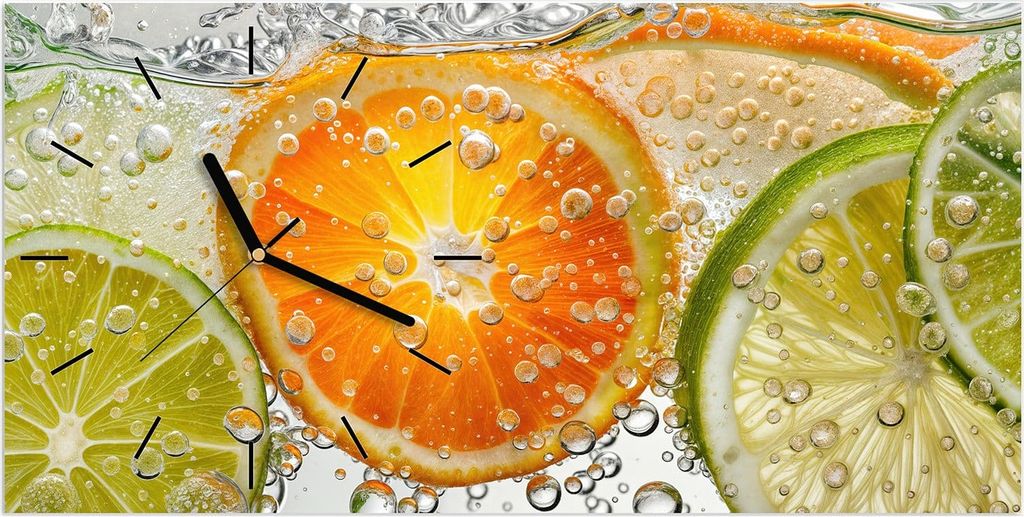 Wanduhr aus Glas mit Motiv Frucht Spritzer- 60 x 30 cm - inkl. Aufhängesystem